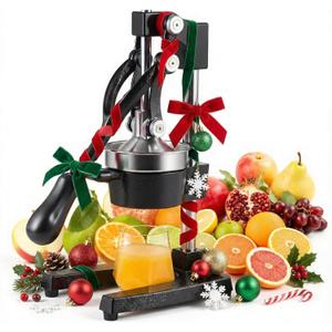CO-Z Manual Citrus Juicer, Commercial Grade Cast Iron Orange Juicer, Professional Heavy Duty Juice Press with Removable Strainer, Manual Juice Extractor for Orange Lemon Pomegranate Citrus, Black