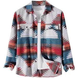 VIEWON Men's Casual Print Button Down Woolen Long Sleeve Lightweight Lapel Western Shacket Jacket Coat (X-Large, Red)