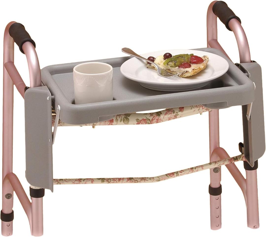 NOVA Folding Walker Tray Accessory Flip-Up Walker Tray with 2 Cup Holders for Food, Drinks & Personal Items No-Tool Installation Easy Up/Down Mobility Tray for Standard Walkers