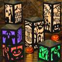 OuMuaMua 6 Pcs Halloween Table Decorations Indoor Halloween Table Centerpieces Boxes, Light up Paper Pumpkin Lanterns with Witch Spider Ghost Patterns for Spooky Party Supplies Home Decor (Black)