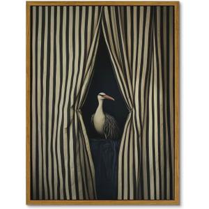 Framed Vintage Eclectic Bird Wall Art Whimsical Elegant Animal Poster Prints Humorou Grey Heron Picture Funny Quirky Artwork Painting Wall Decor for Bathroom Bedroom Kitchen Dorm 12x16in