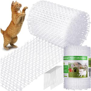 Sanwuta 2 Pcs 26.3 ft Cat Spike Mat Outdoor Cat Deterrent Mat with Spikes Prickle Strips Indoor Dog Digging Deterrent Anti Network Spikes with 10 Staples for Garden Fence(White)