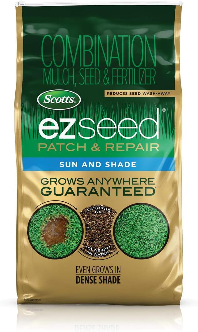 Scotts EZ Seed Patch & Repair for Sun and Shade Combination Mulch, Sun and Shade Grass Seed and Fertilizer for Bare Spots and Repair, Grows Anywhere, 10 lbs.