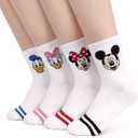 Character Women Crew Socks 4 Pairs Mickey Minnie Donald Daisy