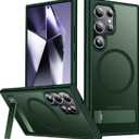 SPIDERCASE for Samsung Galaxy S24 Ultra Case, with Invisible Kickstand, Magnetic Case [Military Grade Drop Protection] [2 pcs Tempered Glass Screen Protectors] Shockproof Slim Case, Green