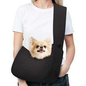 Pawaboo Dog Sling Carrier for Small Dogs Cats, Ultra-Comfortable Dog Carrier Sling Up to 10lbs, Hand-Free Widened Strap Dog Purse for Cat & Puppy, Dog Pouch Carrier Built-in Safety Leash (Black)