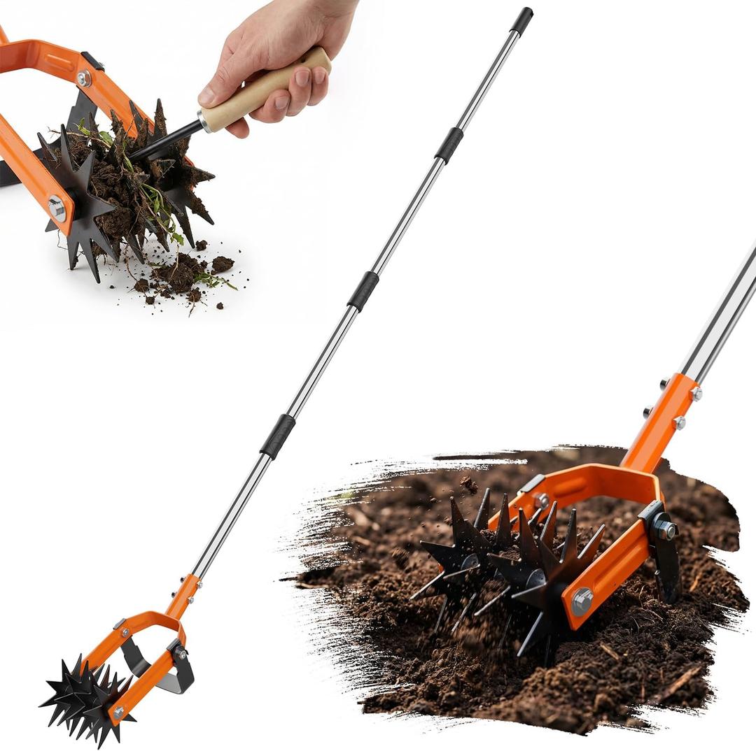 Rotary Cultivator Garden Tool, 2-in-1 Weeder & Soil Aerator with Detachable Weed Knife,73" Adjustable Stainless Handle, Dual-Function Rotary Tiller for Lawn Care, Reseed Grass, Soil Mixing