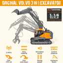 Double E Volvo 1:16 Scale Remote Control Excavator, 17 Channel 3-in-1 Construction Toy with Metal Shovel, Drill, Grab & Lights, 2.4GHz Full Function Digger for Outdoor Sandbox, Gift for Kids & Adults