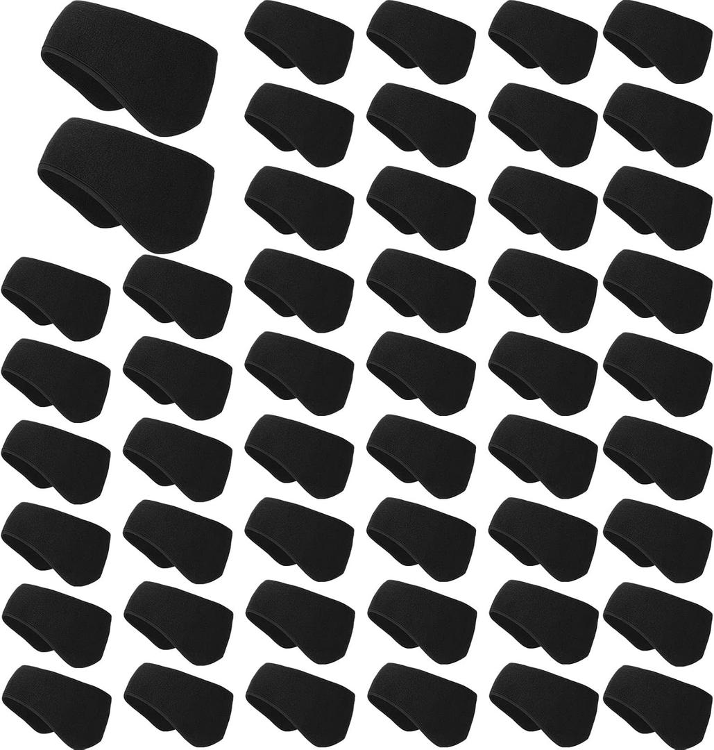 Handepo 50 Pieces Ear Warmers Headband Winter Ear Muffs Black Fleece Ear Warmers Headband for Women Men Sports Running Cycling Skiing