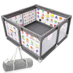 Baby Playpen 50x50 - Educational Play Yard with 6-Sided Learning Panels - Toddler Play Area Indoor Outdoor - Breathable Mesh Safety Enclosure