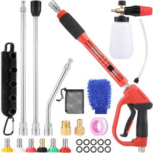 18Pcs Pressure Washer Accessories, Car Wash Foam Cannon, 5000PSI Pressure Washer Gun, M22 14mm or 15mm Fitting, 1/4" Quick Connector, 6Pcs Nozzle Tips for Outdoor Gutters Roof Siding