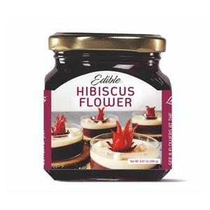Pack Of 8 Edible Hibiscus Flowers Packed In Glass Jar, Dessert Topping, 100% Natural with NO Artificial Color & NO Preservatives, 250G, 8 Flowers, Best By DEC 2026