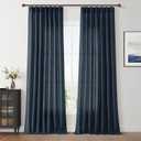 Aersas Pinch Pleated Vintage Blue Linen Curtains 90 Inches Long for Living Room 2 Panel Set Pleat Semi Sheer Back Tab Dark Blue Drapes Kids Room Modren Curtain for Bedroom Window, 40 Inch x 90 Inch