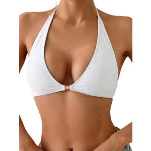 SOLY HUX Women's Halter Bikini Top Tie Back Bathing Suit Summer Beach Swimsuit Tops, Large 
