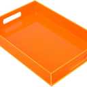 Large Acrylic Tray Ottoman Coffee Table Tray with Handles 17x13'' Decorative Serving Platter for Food Tea Dinner Snack Eating Bar Party, Neon Orange
