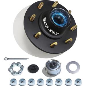 1 Sets 7000lbs Trailer Hub Kits 8 Bolt 6.5,Trailer Axle Kit for 1.25'' to 1.75'' #42 Tapered Spindle,Pre- Lubrication 25580 14125A Bearings,8 Lug Bolt Trailer Wheel Hub Kits
