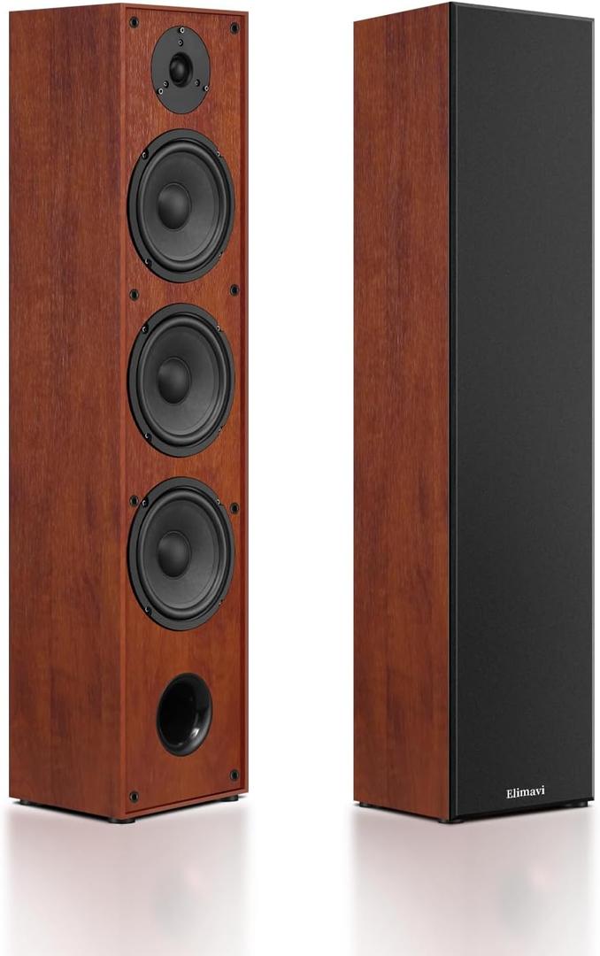 Elimavi Floor Standing Tower Speakers Pair, 3 x 6.5 Woofers, 160W, Brown