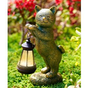 Cat Statues for Garden Decor: Outdoor Sculpture with Warm Lights for Balcony Lawn Patio Yard - Gifts for Mom Grandma Women