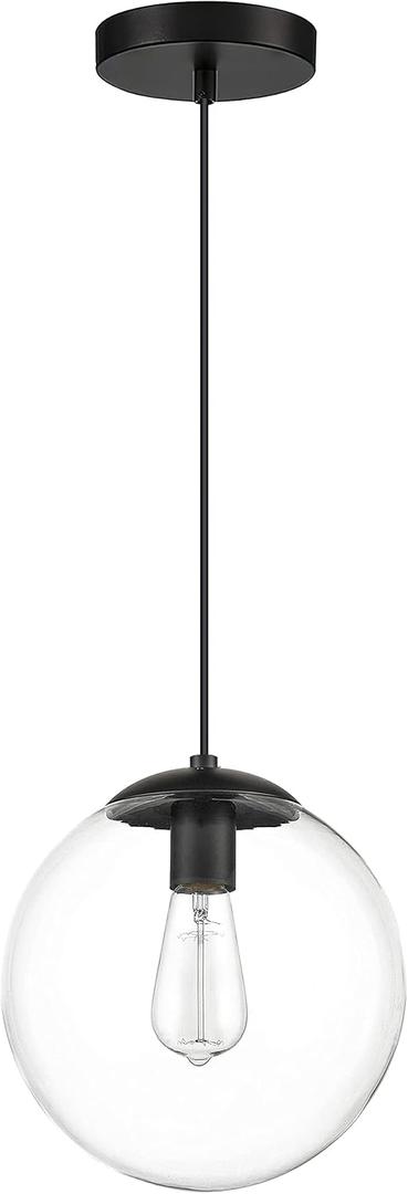 KoKo&Yukina 8 inch Globe Pendant Lighting for Kitchen Island Mid Century Modern Hanging Light Fixture with Clear Globe Glass Black Industrial Hanging Ceiling Lights for Bathroom Entryway (Bulb Incl.) (Clear & Black)
