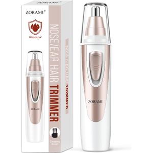Ear and Nose Hair Trimmer Clipper - 2025 Professional Painless Eyebrow & Facial Hair Trimmer for Men Women, Battery-Operated Trimmer with IPX7 Waterproof, Dual Edge Blades for Easy Cleansing Pink