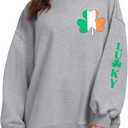 JINTING St Patricks Day Sweatshirt Women Irish Clover Long Sleeve Shirt Lucky Shamrock Graphic Pullover Tops (Small, Grey)