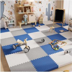 Foam Interlocking Floor Tiles Play Mat, 9pcs 12x12x1in Extra Thick EVA Foam Puzzle Exercise Mat, Protective Flooring for Workout Equipment (Navy Blue + White + Gray)