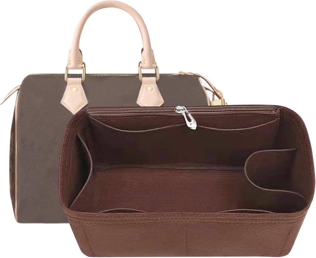 Lckaey Purse Inserts for Speedy 20 Organizer Insert, for monogram bag, HandBag protective insert Tote Bag and hand bag protector, organizer insert 1083Coffee-S (7*3.5*4in)