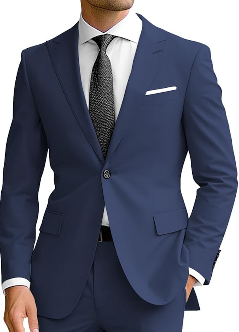 Wangyue Men's Tuxedo Top for Men One Button Blazer Formal Business Jacket Suit for Wedding Prom Dinner, Navy Blue, XXL