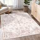 3x5ft Washable Rug Non Slip, Boho Area Rug for Living Room, Kitchen Rugs Entry Mat Indoor, Low Pile Distressed Floral Rugs Carpet for Bedroom, Entryway, Hallways (Light Pink)