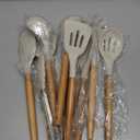 CAROTE Silicone Cooking Utensils Set, Kitchen Utensils Set 10 Pcs for cooking, BPA Free Spatula Set with Heat Resistant Wood Handles for Nonstick Cookware (Cream White)