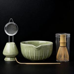 Farielyn-X Matcha Whisk Set, Japanese Tea Set (5pcs) includes Matcha Bowl with Spout (19 oz), Bamboo Whisk, Matcha Scoop, Matcha Whisk Holder (Chasen Holder), Stainless Steel Sifter, Macha Kit