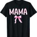 Mama Birthday Squad Matching Coquette Bow Family Party T-Shirt (Black, L)