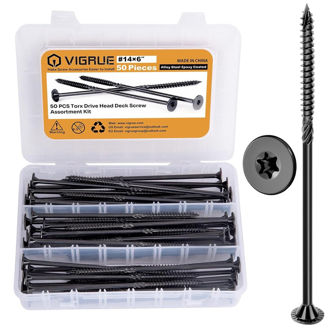 VIGRUE Deck Screws, Wood Screws - Star Drive Decking Screws for Timber, Log, Landscaping Wood, Rust-Resistant, Easy to Install, DIY Projector & Wood Working (50PCS #14X6)