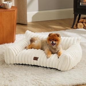 Bedsure Cute Cat Couch for Pets - Fluffy Small Dog Sofa with Premium Soft Corduroy Fleece, Pet Sofa with Removable Washable Cover, Supportive Dog Couch Bed for Small Medium Dogs, 30inch, Cream (30x20x10")