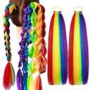 Colored Hair Extensions Rainbow Ponytail Extension 2 Packs, 20 inch Crazy Hair Day Accessories for Women, DIY Festival Wacky Rave Braids,Tinsel Mixed