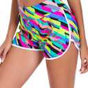 RELLECIGA Women's Board Shorts High Waisted Tummy Control Built-in Swim Shorts(Neon Striped, XX-Large)
