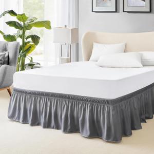 FreshCulture King Bed Skirt, Dust Ruffle for King Size Bed, Easy Fit with 18-Inch Tailored Drop, Elastic Wrap Around Bed Skirt King Size, Hotel Quality Bed Skirts for Adjustable Bed (Dark Grey)