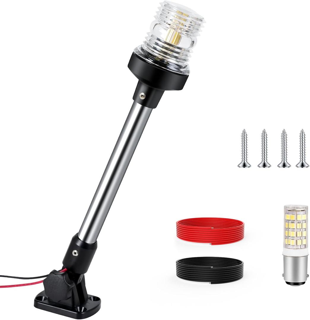 12 Inches Anchor Light Boat Stern Light Waterproof IP67, White Fold Down Marine Navigation Lights for Boats LED for Pontoon, Jon Boat and Bass Boats (12-24V)