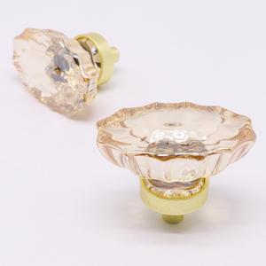 Cabinet Knobs 6 Pcs, Crystal Knobs for Dresser Gold Cabinet Pulls Drawer Knob Unique Furniture Dresser Knob, 1.77" Diameter Glass Drawer Handles for Kitchen Bathroom (Oval Flower, Champagne)
