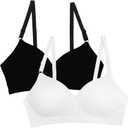 Fruit of the Loom Women's Seamless Wire Free Push-up Bra (34D, Black Hue/White 2-pack)