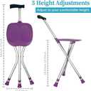 Portable Adjustable Folding Walking Cane with Seat Allows Durability While Walking and Convenience for Sitting, Alloy Crutch Chair, Anti-Slip Lightweight Walking Stick for Seniors