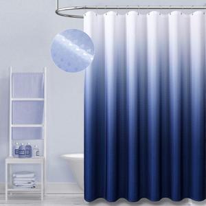 Dynamene 78 Inches Long Shower Curtain - Navy Blue Ombre Waffle Weave Fabric Shower Curtains for Bathroom, Machine Washable, Water Repellent, Tall Cloth Shower Curtain Set with 12 Hooks - 72x78 (72"W x 78"L (Pack of 1), Navy Blue)