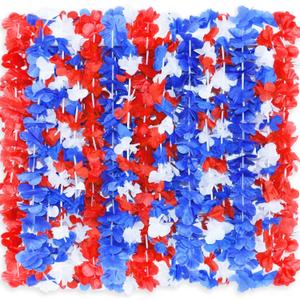 LALASTAR Red White and Blue Flower Leis, Memorial Day Decorations, 4th of July Memorial Day Patriotic Decorations, Hawaiian Luau Flower Necklace Party Favors, Pack of 12