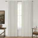 QJmydeco Beige White Cute Blackout Curtains 84 Inches Long 2 Pack, Insulated Sliding Door Curtain UV Heat Blocking Drapes for Living Room/Bedroom Faux Linen Ceiling Pins Hooks&Back Tab(W50 x L84)