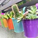 LaLaGreen Hanging Planters Outdoor -10 Pack, 6 Inch Colorful Large Metal Flower Pot, Balcony Planters Railing Hanging Herb Garden Iron Hanging Plant Buckets for Fence Rail Deck Porch Outside Wall