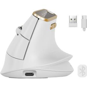 SABLUTE Ergonomic Vertical Wireless Mouse with 3-Device Switching MAM4 | Bluetooth & 2.4GHz, Programmable Buttons, Fast Scrolling, USB-C Rechargeable, 30-Day Battery, 8000 DPI Adjustable, Soft White