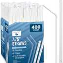 Clear Plastic Straws, Disposable - 400 Bendy Drinking Straws - 7.75" and Individually Wrapped - for Smoothies, Coffee, Alcohol, Juice, and More