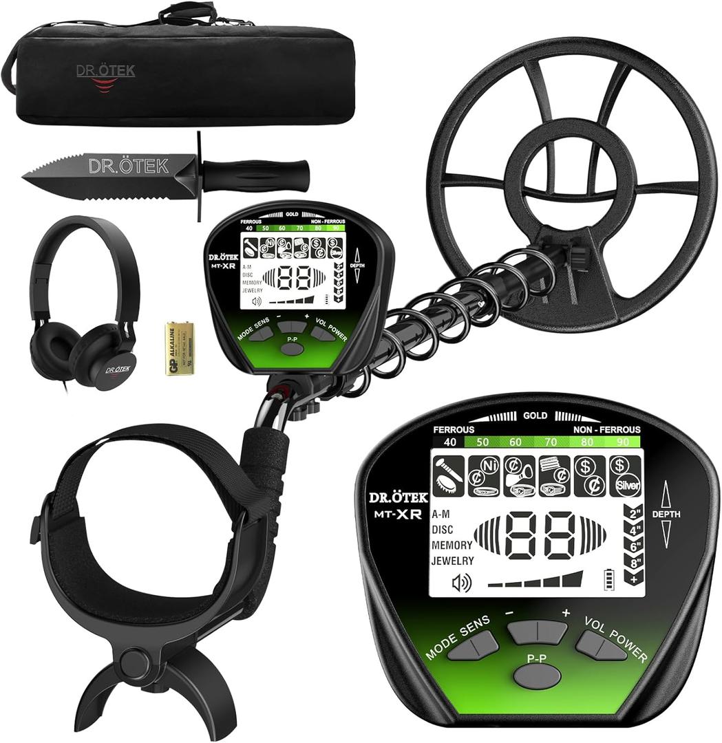 DR.TEK Metal Detector for Adults Waterproof, Professional Gold Detector Kit with Higher Accuracy, 10" IP68 Coil, 5 Modes, Backlight LCD Display, Advanced DSP Chip for Beach Underwater Hunting, Green