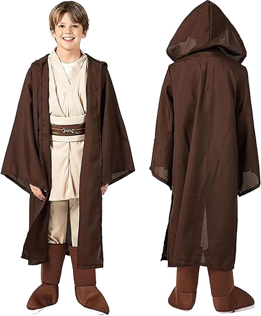 Kids Knight Costume Set Boys Sci-Fi Warrior Movie Halloween Costume for Boys Roleplay Hooded Cape Outfit (Large)