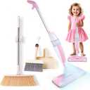 Kids Spray Mop,Toddler Mop Cleaning Set, Real Working Mini Mop & Kids Broom Dustpan Set, Housekeeping Pretend Play Toy, Montessori Kid Cleaning Toy Set Includes Organizer Clip -Pink